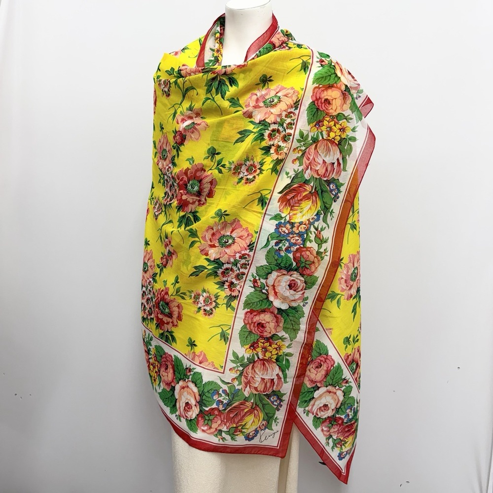 Vintage Kenzo 100% Cotton Floral Scarf JUMBO 61 1/2" x 41 1/4" Made in Italy